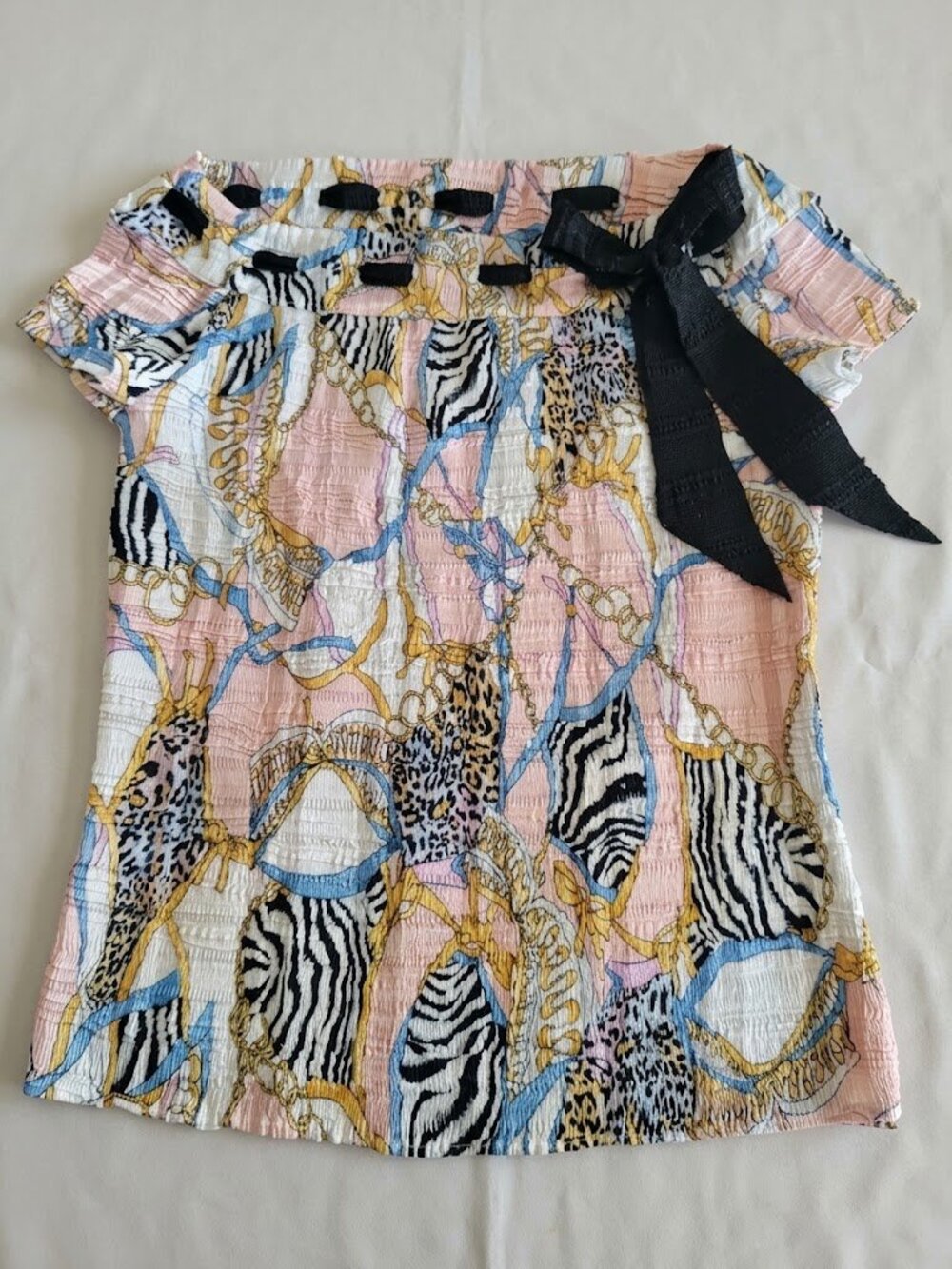 Alberto Makali Chain & Animal Print Bow Top - Size L (Runs Smaller)